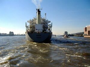 Containerschiff Miami auf der Elbe in Hamburg